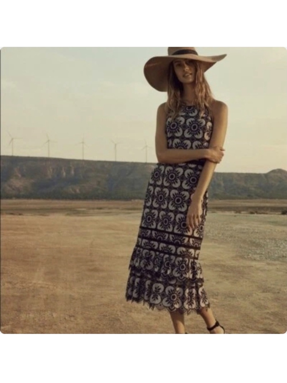 Banana Republic Black and White Lace Halter Midi Dress